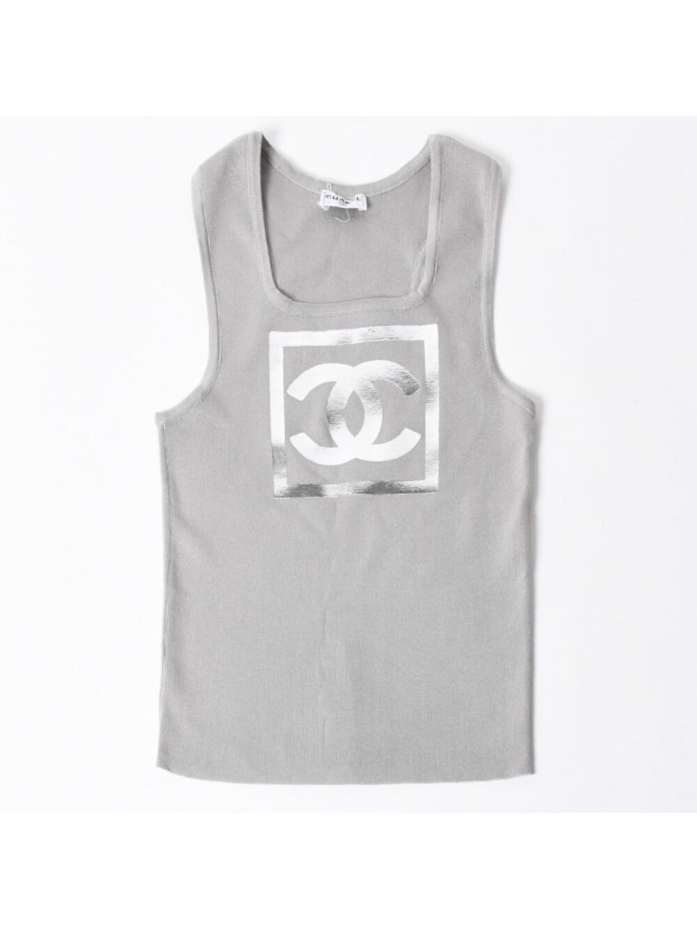 Chanel CC Logo Tank Top Cotton Gray Silver